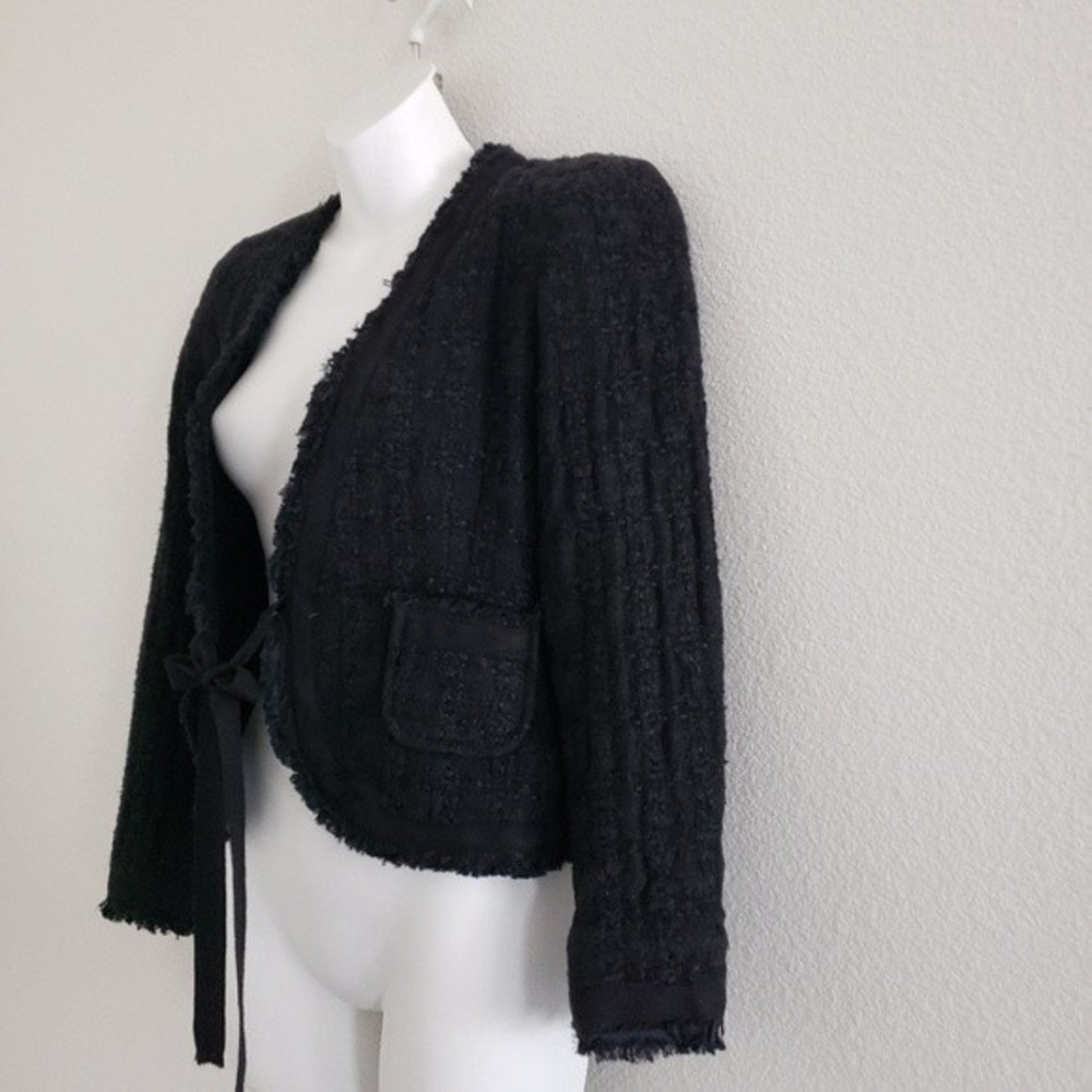 Zara Black Textured Blazer with Ribbon Tie - Picture 5 of 7